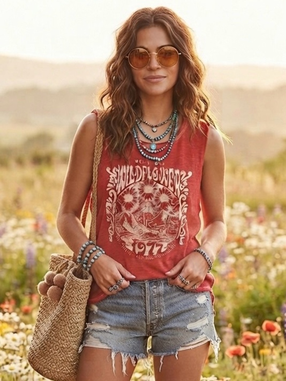 Modern Lux Red Wildflower Graphic Muscle Tank